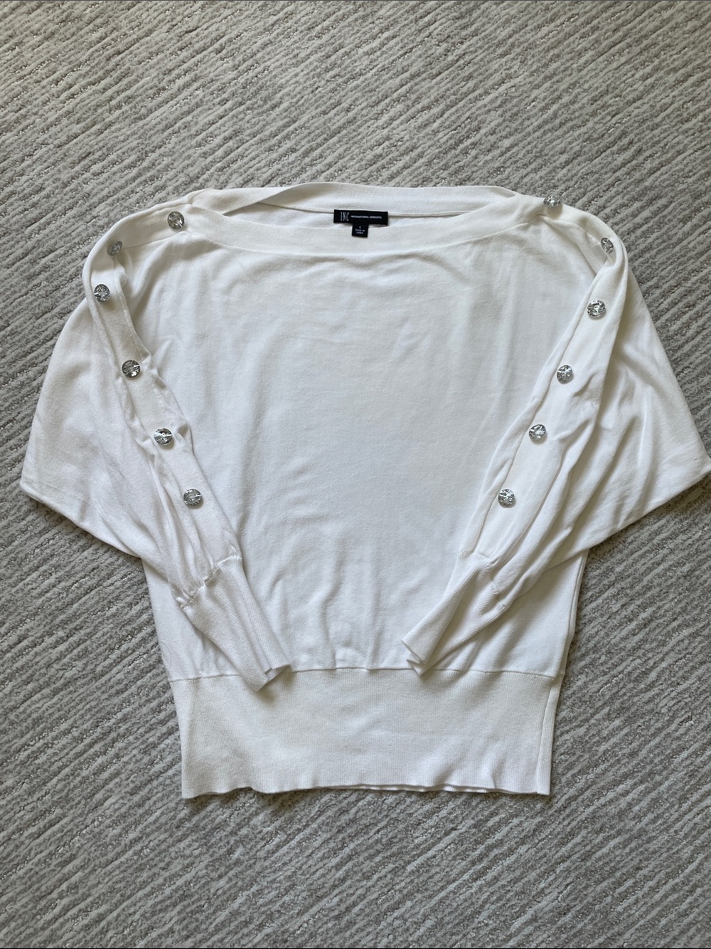 INC International Concepts White Button-Trim Boatneck Sweater